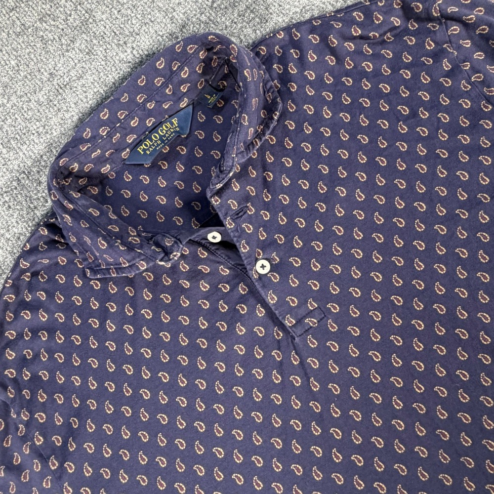 Polo Golf Ralph Lauren Mens Large Navy Paisley Short Sleeve Jersey Polo #4255